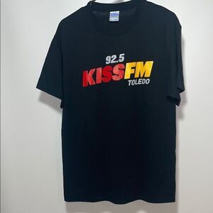 Port and Company Black Tee with Red and Yellow Print
